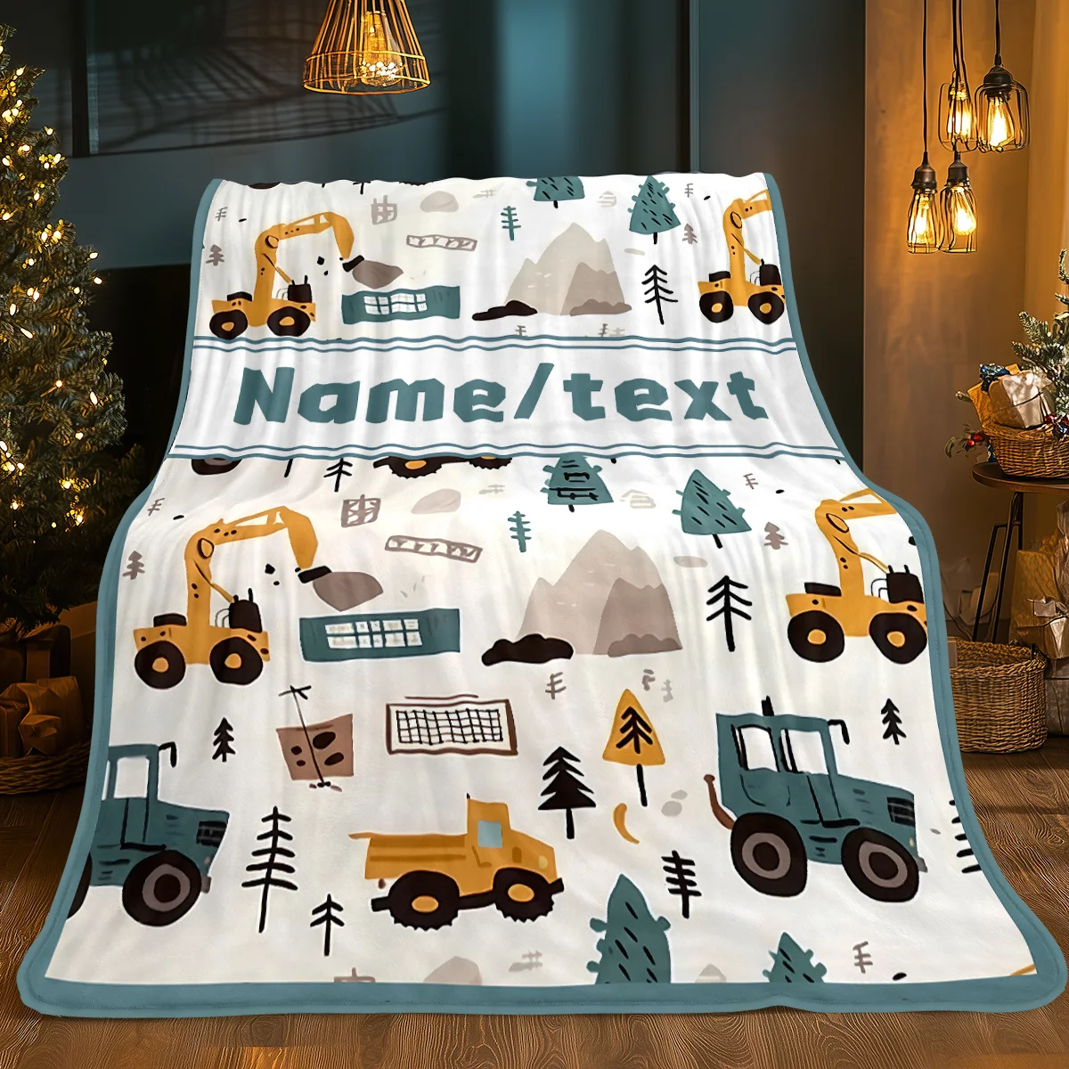 

Custom Name Excavator Cartoon Flannel Blanket - Lightweight, Soft, Warm, Tear-Resistant, All-Season Throw for Sofa, Bed, Travel,