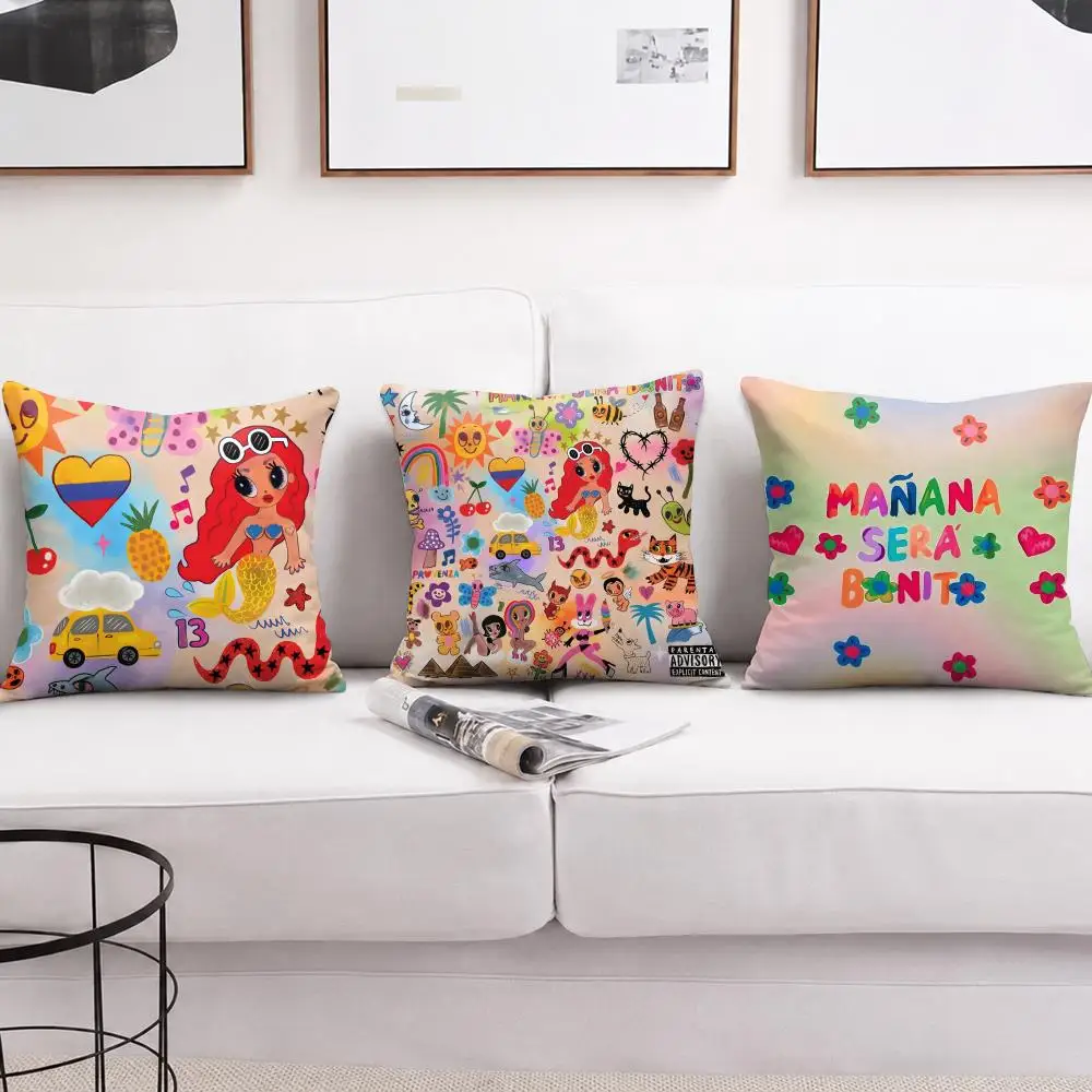 K-Karol G Fashion Cushion Cover Short Plush Soft Double-Sided Printing Pillow Case Cozy Sofa Bedroom Home Decor Gift