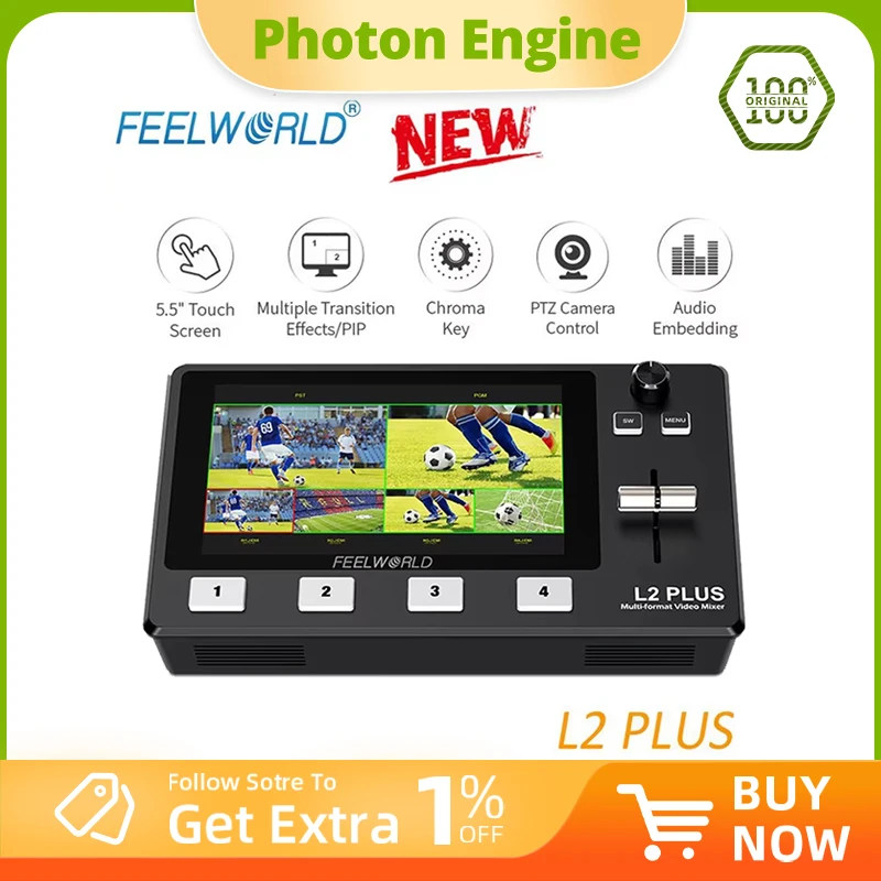 

FEELWORLD L2 PLUS 5.5" LCD Multi-camera Video Mixer Switcher With Touch Screen PTZ Control Chroma Key USB3.0 For Live Streaming