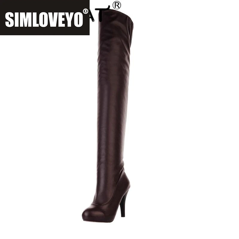 

SIMLOVEYO пикантные женские эластичные ботинки с круглым носком на тонком каблуке 10 см на платформе 2 см 31 32 33 45 46 модные женские вечерние ботинки до бедра