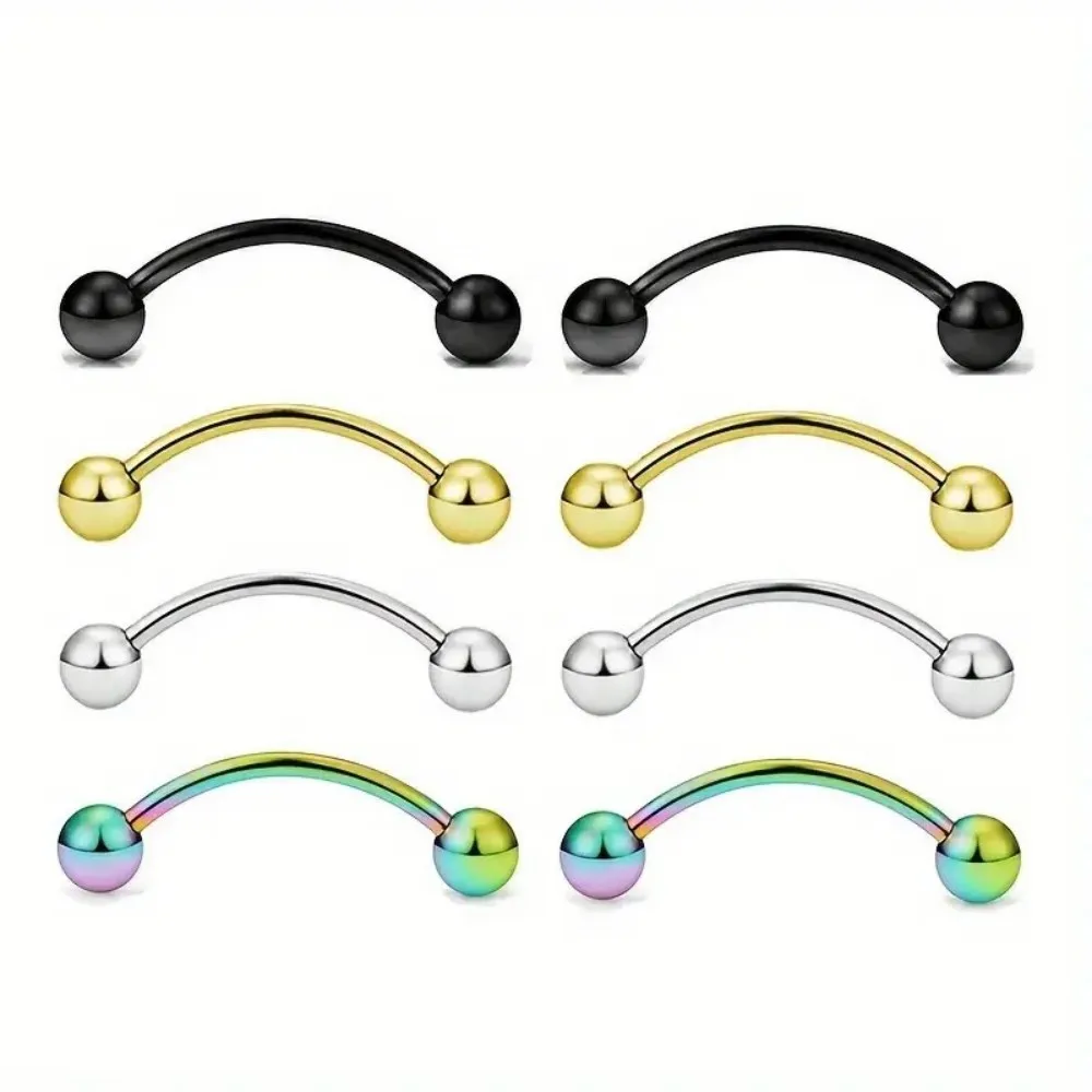 4pcs/8pcs Simple Style Black Lip Eyebrow Nose Ear Nails Stainless Steel Body Piercing Jewelry Set Mixed Multi-Color