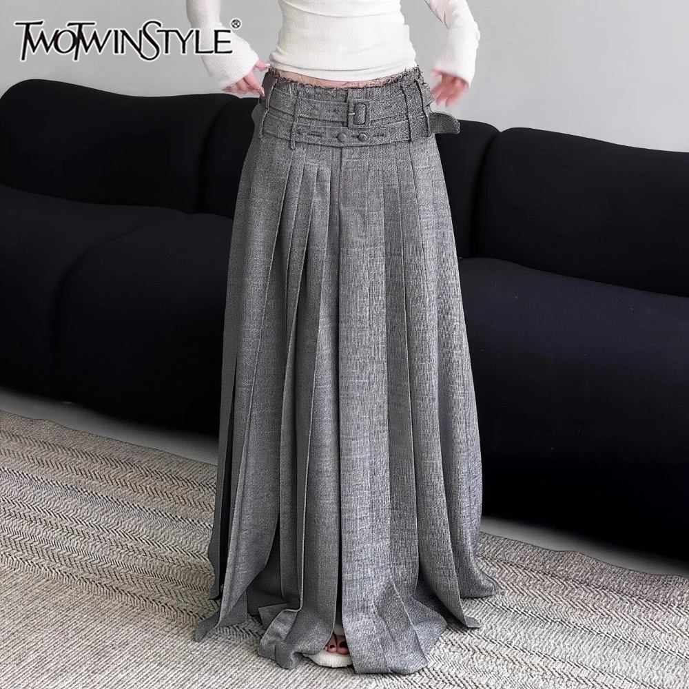 

Юбка TWOTWINSTYLE серая, с лоскутным дизайном, в стиле стритвир, женская, с завышенной талией, свободная, в стиле легкой роскоши, длинная, осенняя, новая модная коллекция