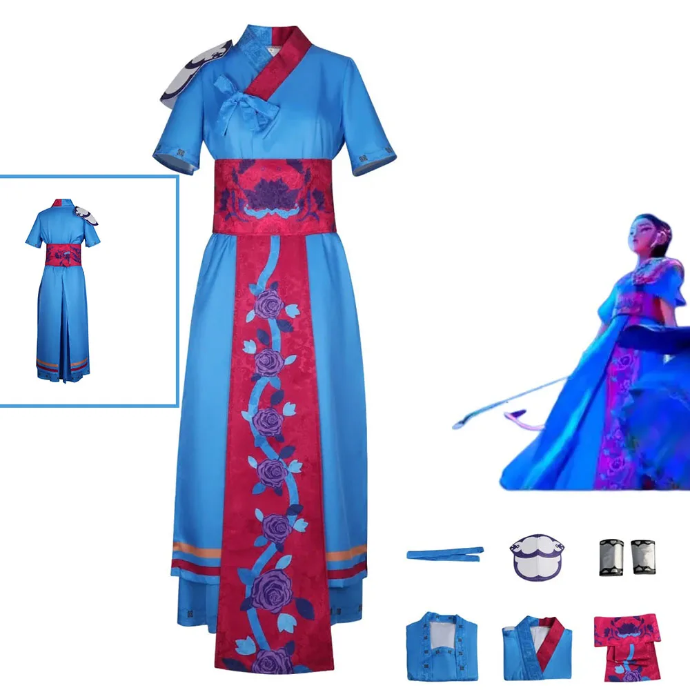 

Anime Movies KPop Demon Hunters Ancestor Mira Cosplay Costume K-Pop Blue T-shirt Robe Coat Woman Halloween Carnival Party Suit