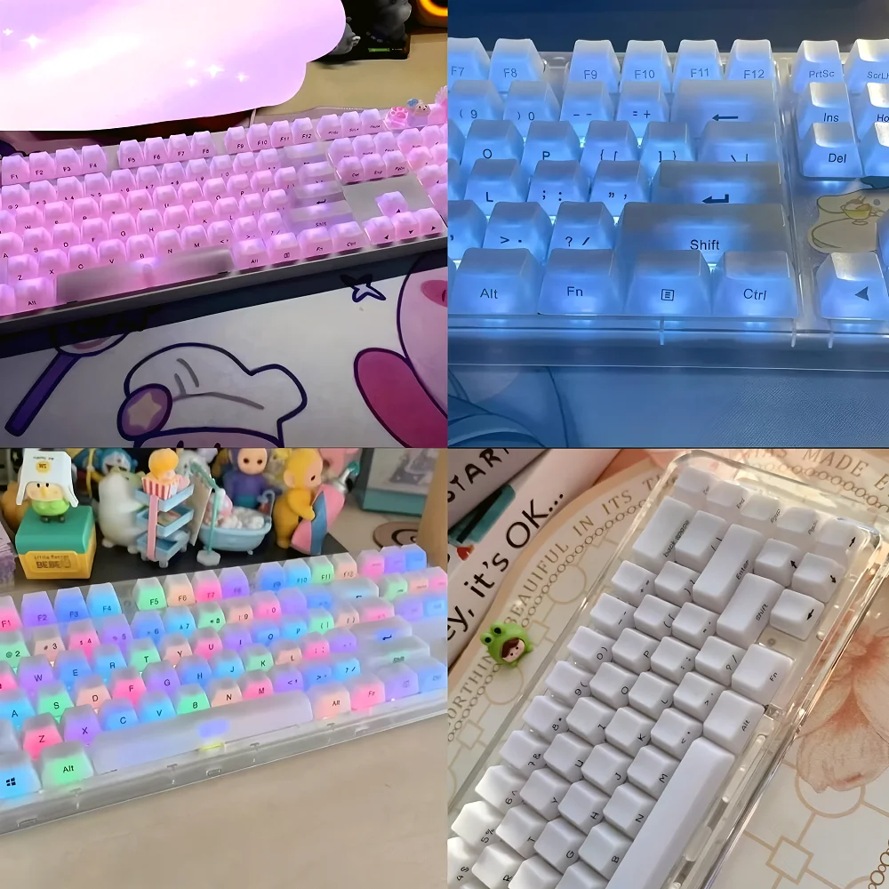 Transparent Matte White Frosted Keycaps 104 Keys OEM ABS MX Mechanical Keyboard Keys Need To Paste The Font By Yourself!