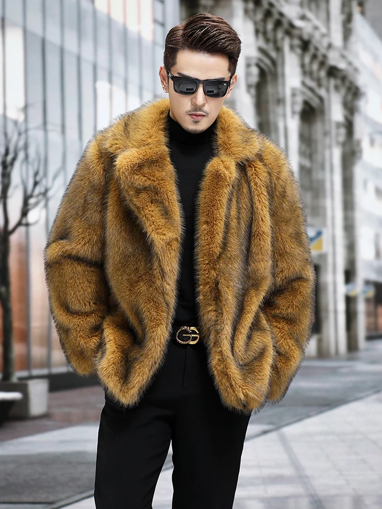 

Autumn and Winter Oversized Thickened Warm Fluffy Faux Fur Jacket Men Raglan Long Sleeve Luxury Designer Clothes 2023 F35