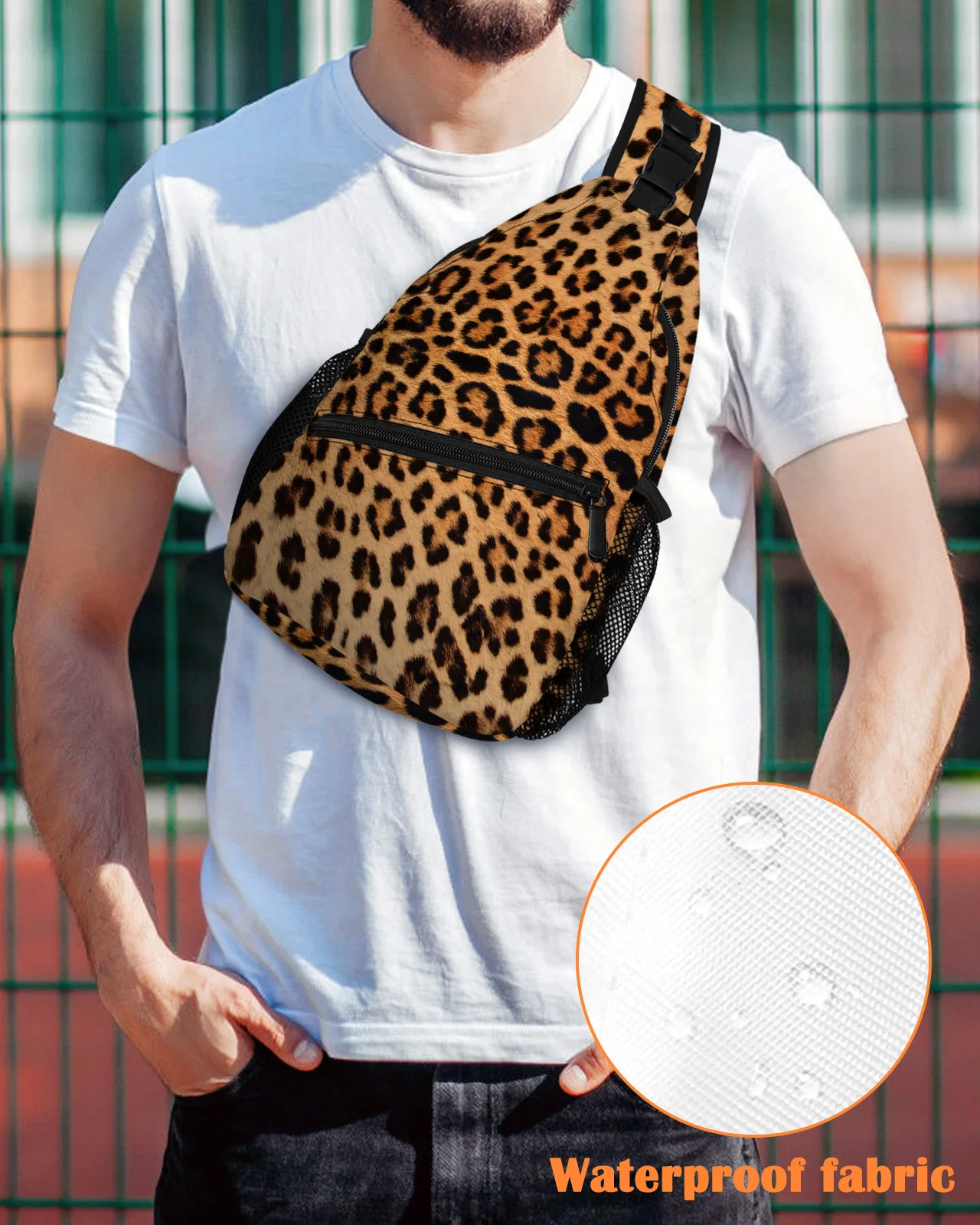 

Leopard Print Chest Bag for Men Casual Sports Shoulder Bag Women's Travel Waterproof Messenger Bag