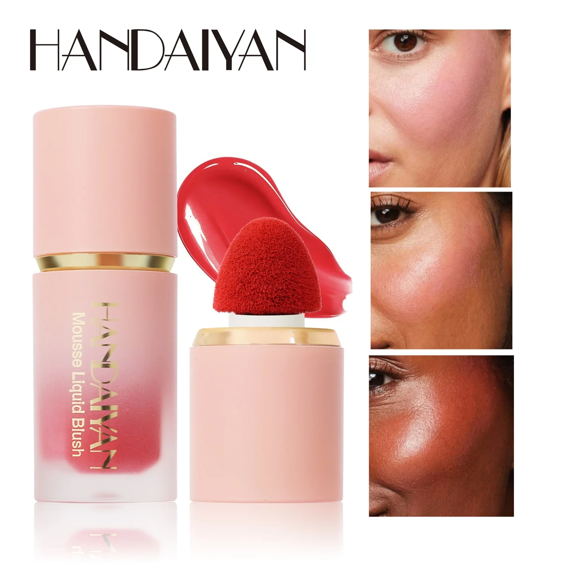 HANDAIYAN 리퀴드 블러쉬 페이셜 매트 메이크업 지속되는 쉬운 컬러 메이크업 블러셔 스펀지 브러쉬 팁 벨벳 루즈 화장품
