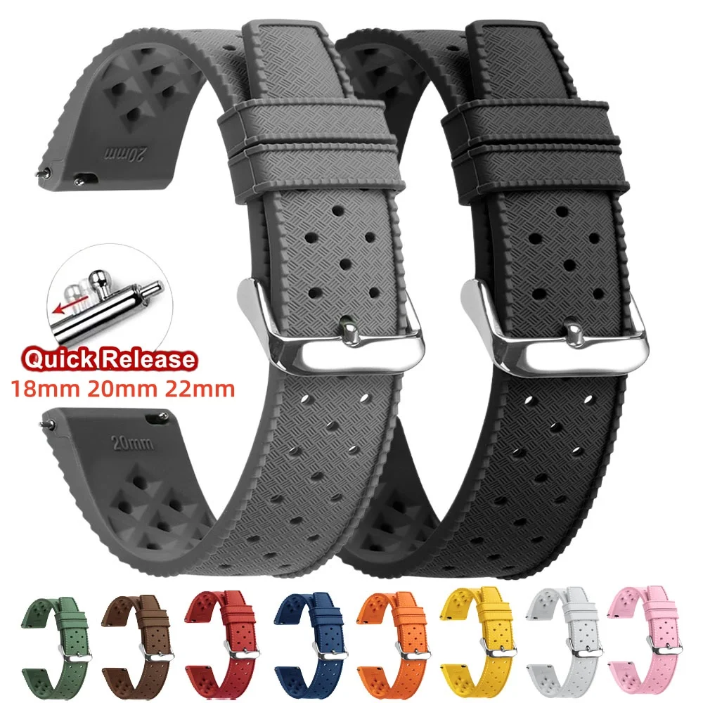18mm 20mm 22mm Tropical Silicone Watch Band Quick Release Strap for Oris for Seiko for Citizen Rubber Tropic Smart Watch Straps