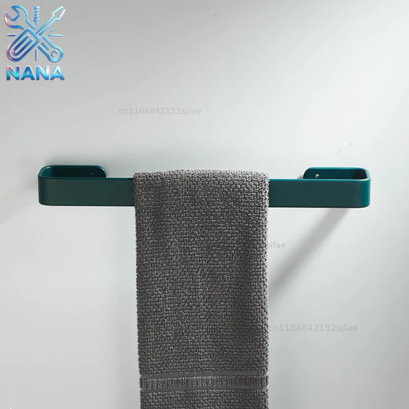 Green Towel Rack Wall Mounted Bathroom Towel Bar Aluminum Nail Free Towel Rack Shoe Rack Shower Single Rod Bathroom Hardware