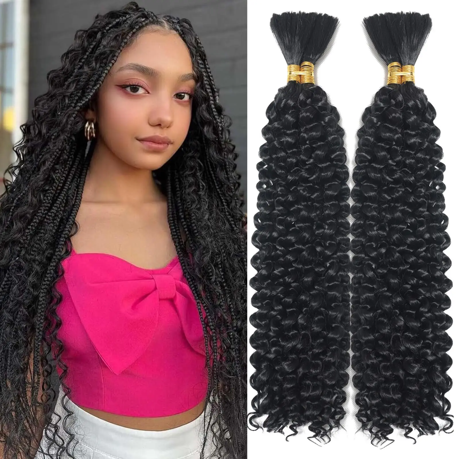 Water Wave Bulk hair for Braiding (16-28 Inch) No Weft Water Wave Bulk hair for Braiding