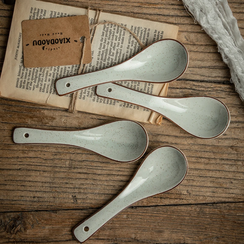 

Short-Handled Ceramic Soup Spoons, Vintage Style Dinnerware, High Quality