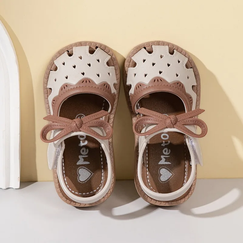 2026 Summer Girls Flat Sandals Hollow-out Fashion Bowknot Non-slip Children Beach Sandals Non-slip Causal Kids Toddlers Sandals