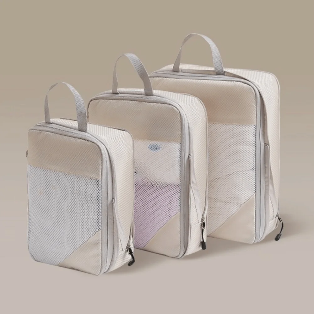 3 قطعة أكياس ضغط السفر ذات سعة كبيرة متعددة الوظائف بسحاب إغلاق منظم السفر مكعبات قابلة للتمديد لتوفير المساحة