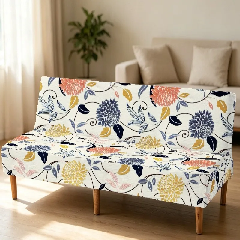Stretch Sofa Bed Cover Armless Universal Slipcover Elastic Full Wrap Furniture Protector Modern Sofa Bed Cover for Living Room