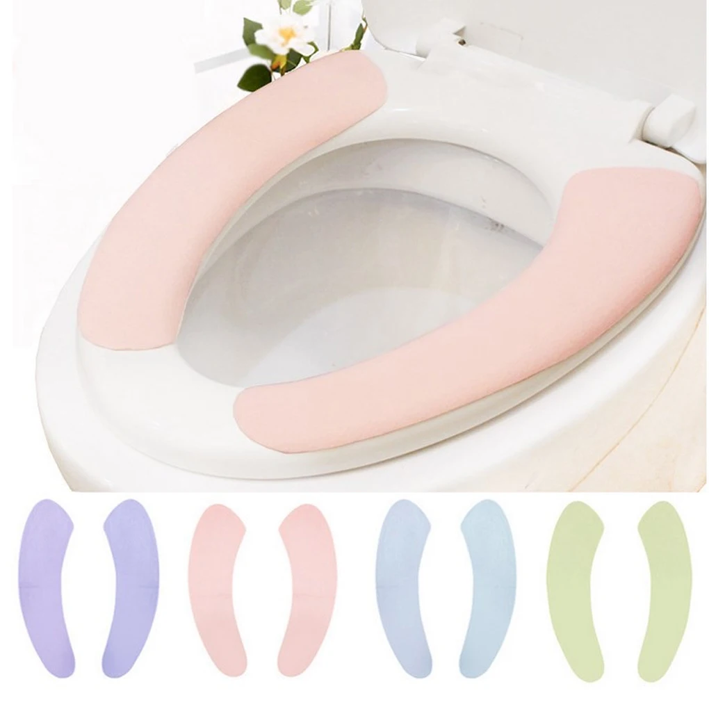 2 Pieces Toilet Seat Pad Bathroom Closestool Sticky Solid Color Paste Adult Soft Cushion Lavatory Cover Purple