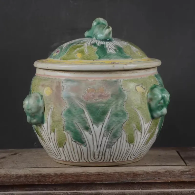 Chinese Famille Rose Porcelain Pot Tea Caddy Qing Cabbage Pattern 5.12 inch Xu Shunchang