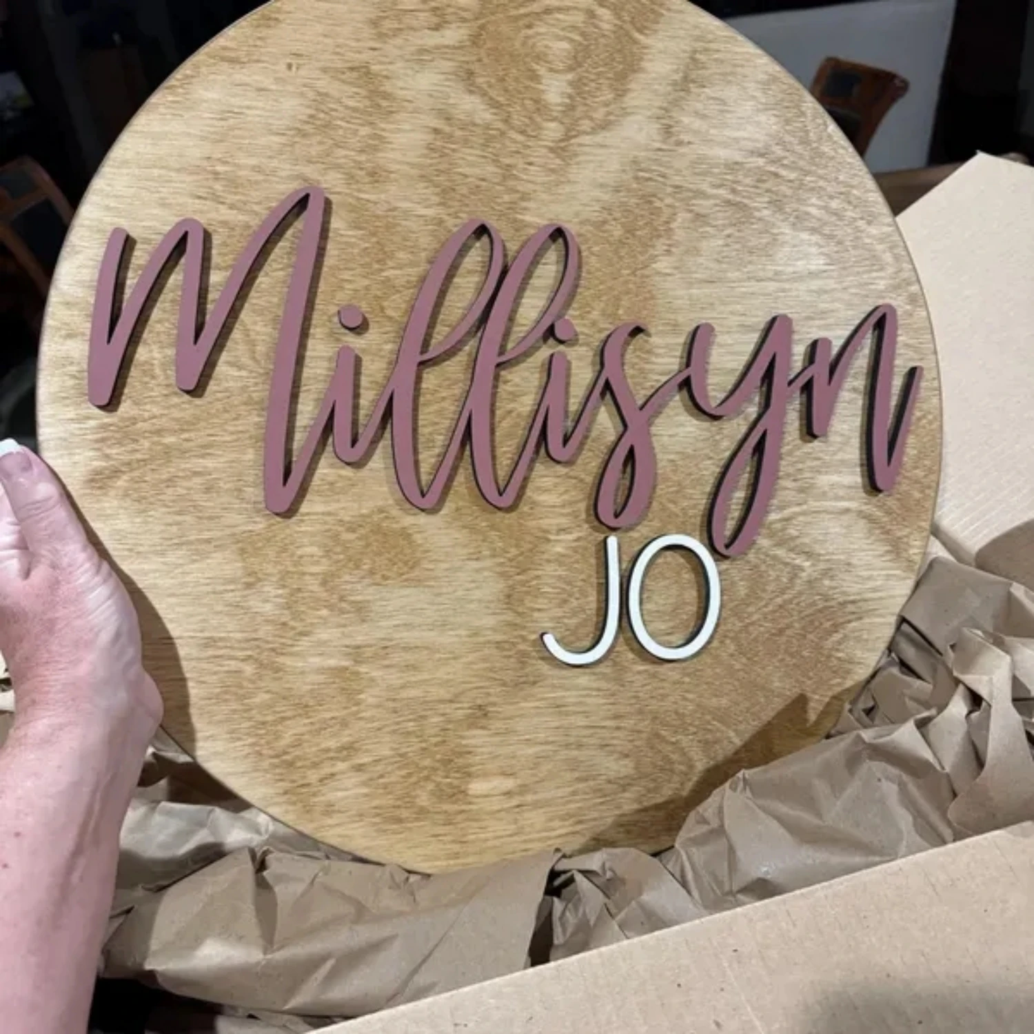 Personalized 3D Round Wooden Name Sign, Custom Nursery Wall Art, Baby Name Plaque, Wooden Name Sign for Nursery Baby Shower Gift