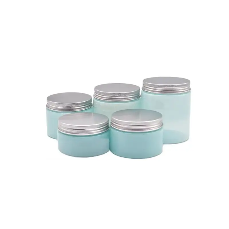 

24Pcs Plastic Cream Jar Container With Lid 100g 120g 150g 200g 250g Clear Blue Jar Silver Aluminum Lid Packaging Cosmetic Jars