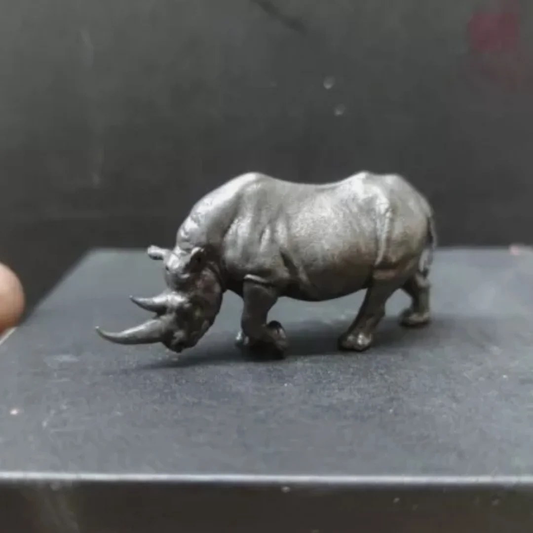 Chinese Bronze mini Black African Rhinoceros Statue Model Decorations statue figure