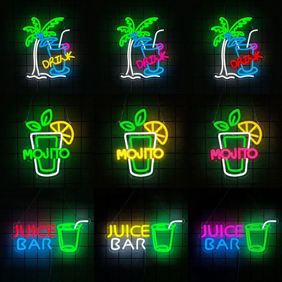Drinks Neon Sign Cool Cocktail Glass LED Sign Art Lights for Wall Decor,Neon Signs for Bar, Pub Party,Night Club,Man Cave,Shop
