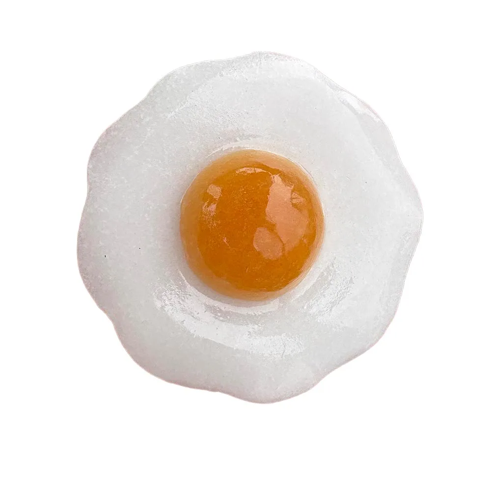 Custom-Handcrafted Natural Calcite Fried Egg Figurine - Gemstone Creative Food Statue Tabletop Decor for Healing