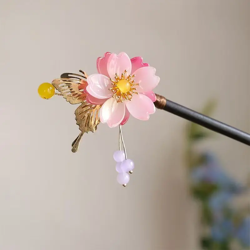 Anime Kamisama Kiss Momozono Nanami Pink Kanzashi Hairpin Cosplay Handmade for Kimono Halloween Christmas Party Hair Stick Gift