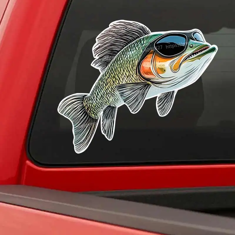 

Fishing Cool Bass With Sunglasses Car Sticker Self-adhesive Decal Automotive Rear Window And Bumper Waterproof Sticker SH1190