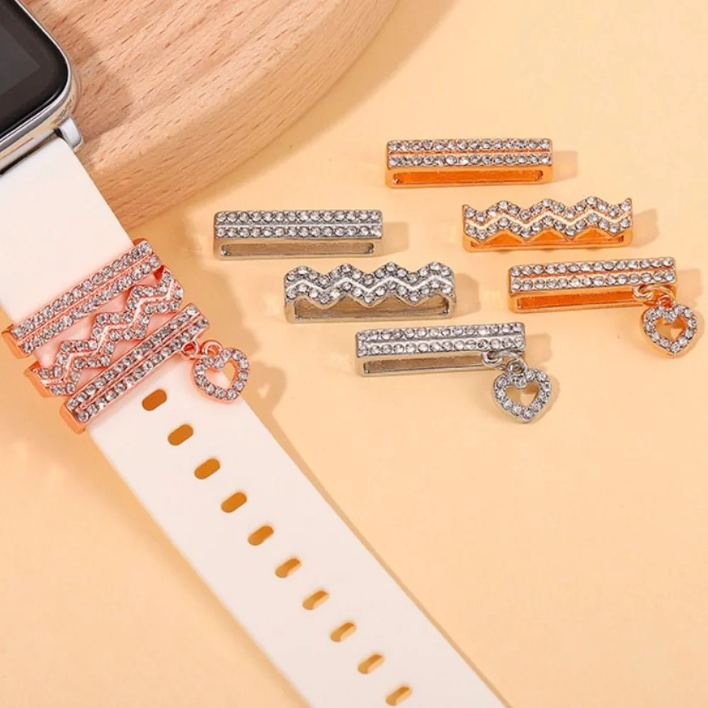 3Pcs Metal Charms Watch Band Decoration Ring For Apple Diamond Ornament For iwatch Bracelet Silicone Strap Jewelry Accessories