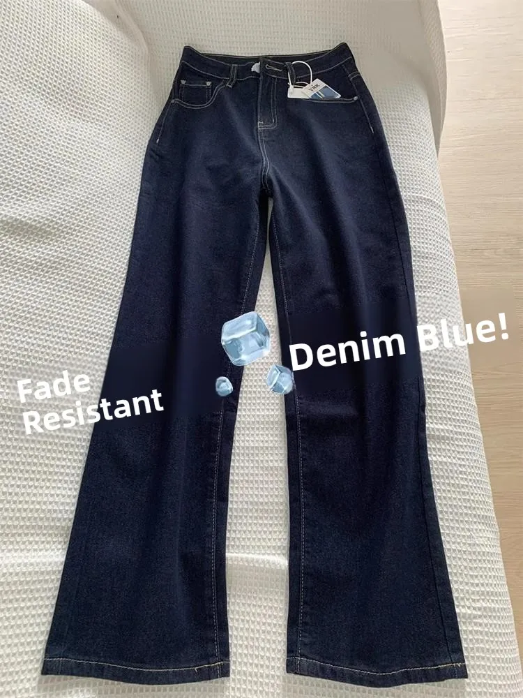 

High Waist Fce Lined Wide Leg Denim Jeans Women's Spring Autumn plus Size Pear ape Slimming Straight Long Pants Winter