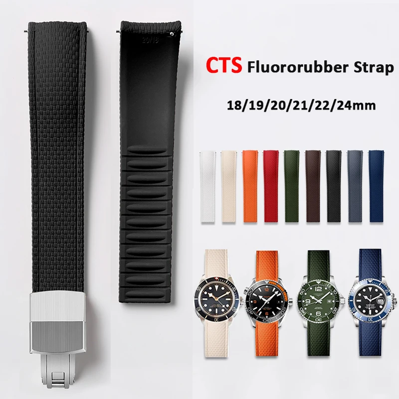 CTS Fluoro Rubber Strap Men Women Universal FKM Curved Quick Release Watch Band for Cut To Size 18mm 19mm 20mm 21mm 22mm 24mm