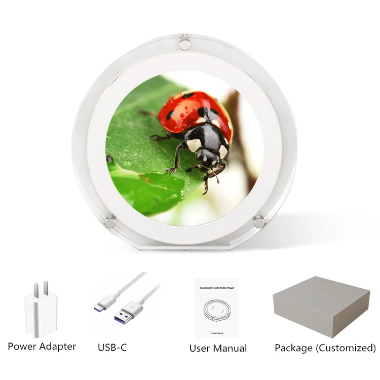 5 Inch Round Digital Photo Frame With 2GB Memory 2000 MAh Battery Desktop LCD Acrylic Picture Frame