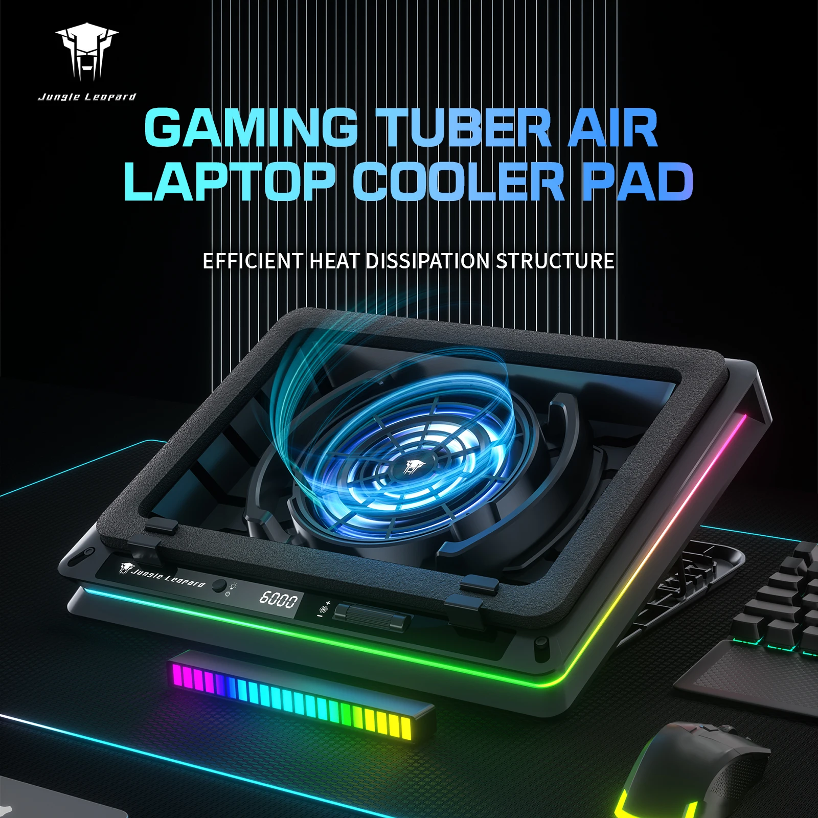 Jungle Leopard D16 2026 New Turbo Blower Laptop Cooling Pad, Silent Pressure-Type Cooler with ARGB Lighting for 15.6