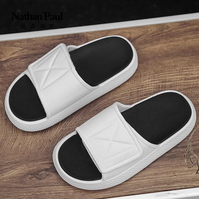 Velcro slippers men\'s summer wear stepping on shit feeling beach one-word non-slip sports leisure