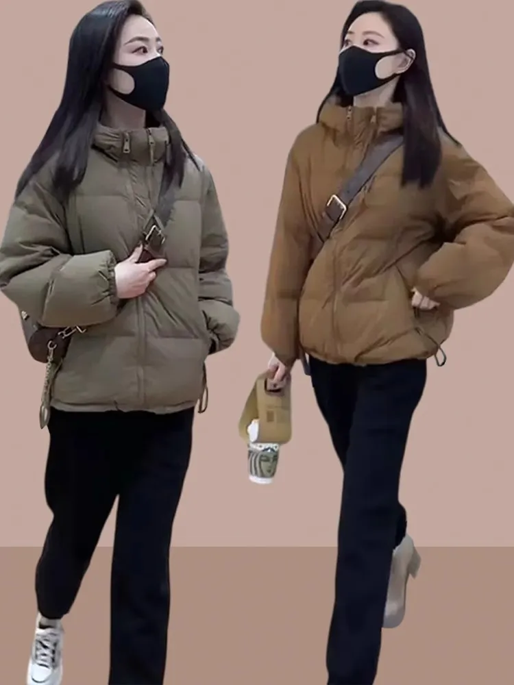 

Winter Thiened Cotton Jaet Women's ort Bread Sle Coat Warm Casual Hooded Zipper Closure Long Sve Loose Fit Coat