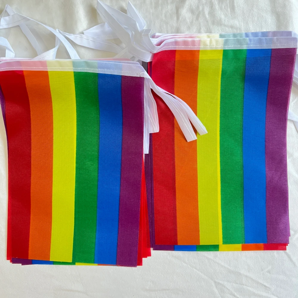 LGBT Rainbow Flag 14x21cm Polyester Standard Flag Gay Pride Peace Flags 20 Pcs Gay Pride String Flag Rainbow Bunting