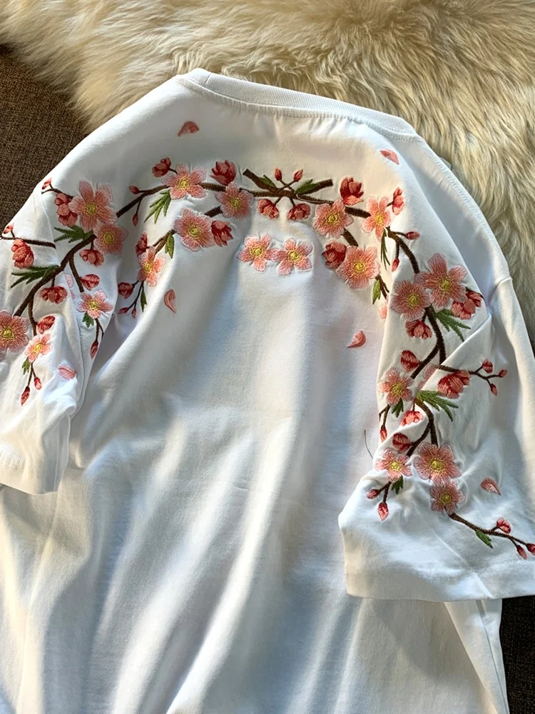 

Мужская летняя футболка с коротким рукавом в китайском стиле, новая модная коллекция, с вышивкой цветов сливы, парная модель, топ с коротким рукавом
