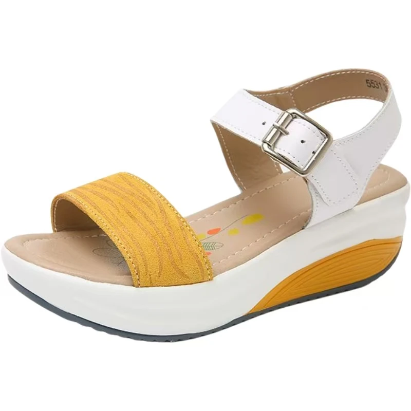 

Women Summer New One word Wedges Sandals Thick Sole Non Slip Lightweight Velcro Outdoor Beach Sandals Casual Sports sandals