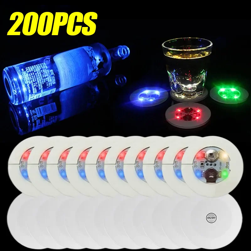 1-200PCS LED Coaster Lights  Illuminated Wine Bottle Stickers  Illuminated Glowing Wine Bottle Stickers Bar Wedding Party