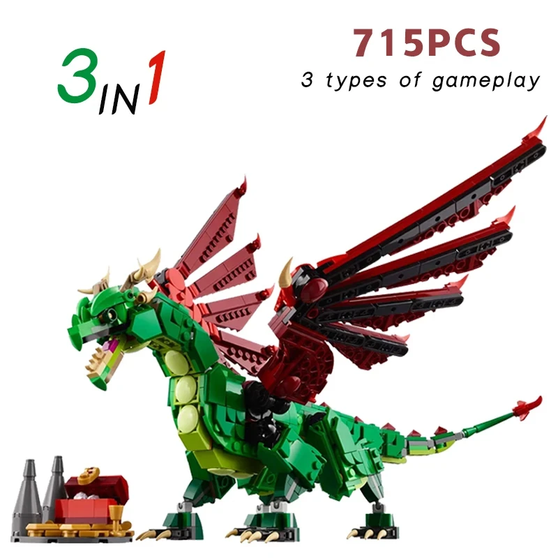 

Legolck Новый креативный 715 шт., три в одном 31161, средневековое разнообразие, модель летающего дракона, строительный блок, игрушка, детский подарок на день рождения