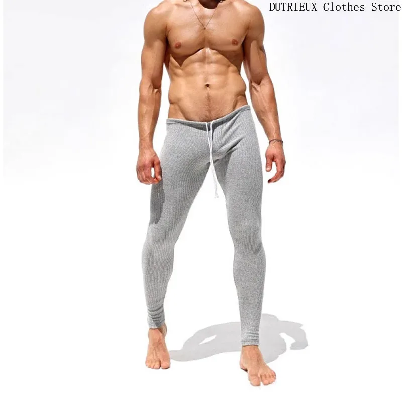 Autumn and Winter New Men\'s Elastic Striped Knitted Pants Soft and Comfortable Slim Foot Pants Men\'s Elastic Fitness Pants Gym