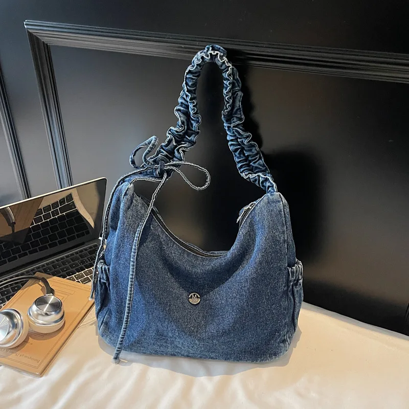 

Fashion Denim Bag Women's Large Capacity 26 New Trendy Autumn and Winter Casual Shoulder Armpit Bag Commuter Messenger Tote Bag