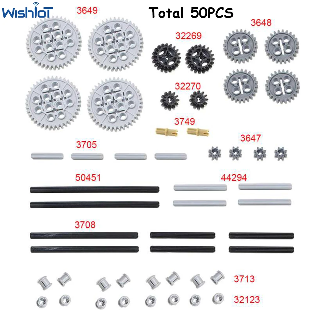 Paquete de pernos cruzados sin fricción para eje y engranaje técnico, 50 piezas, MOC, para legoeds 10928, 51416, 3649, 3648, 3647, 3749, 3713,