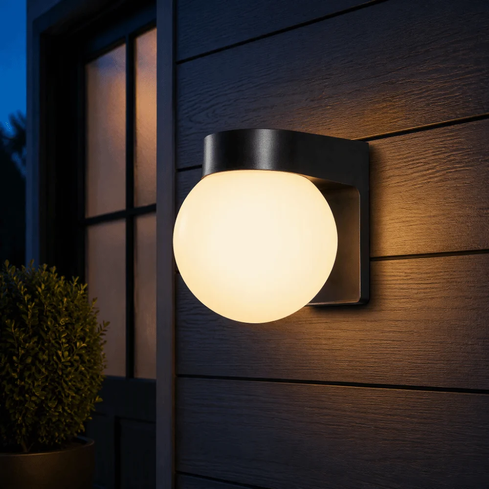 1pcs Creative Milky White Outdoor Wall Sconce Round Globe Black Finish Garden Lamp Exterior Wall Light Outdoor