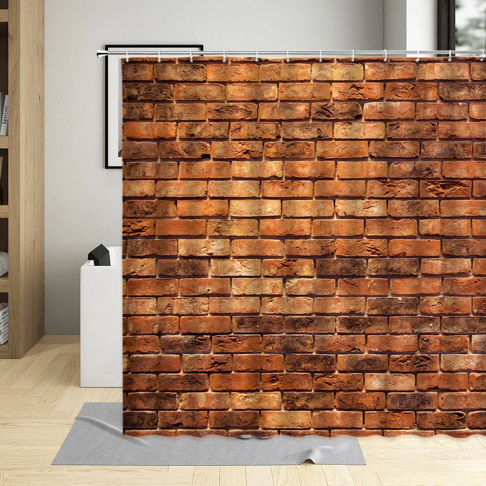 Dikişsiz tuğla duvar bina duş perdesi su geçirmez küvet Polyester kumaş banyo perdeleri kanca ev dekor ekranlar ile