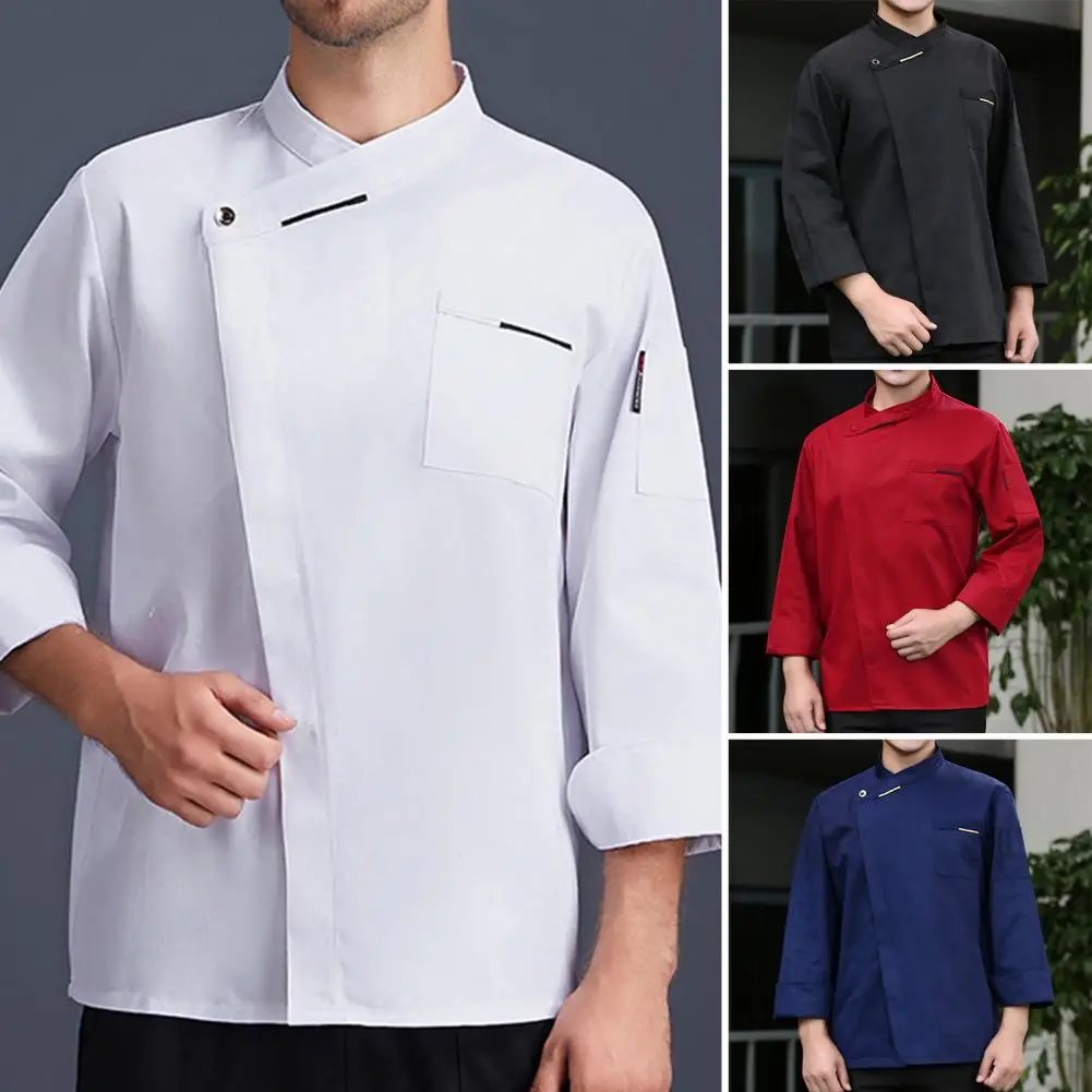 Chef uniforme mancha-resistente mangas curtas Chef Top assimétrica escondido Placket garçom camisa Unisex button-breasted padaria uniforme