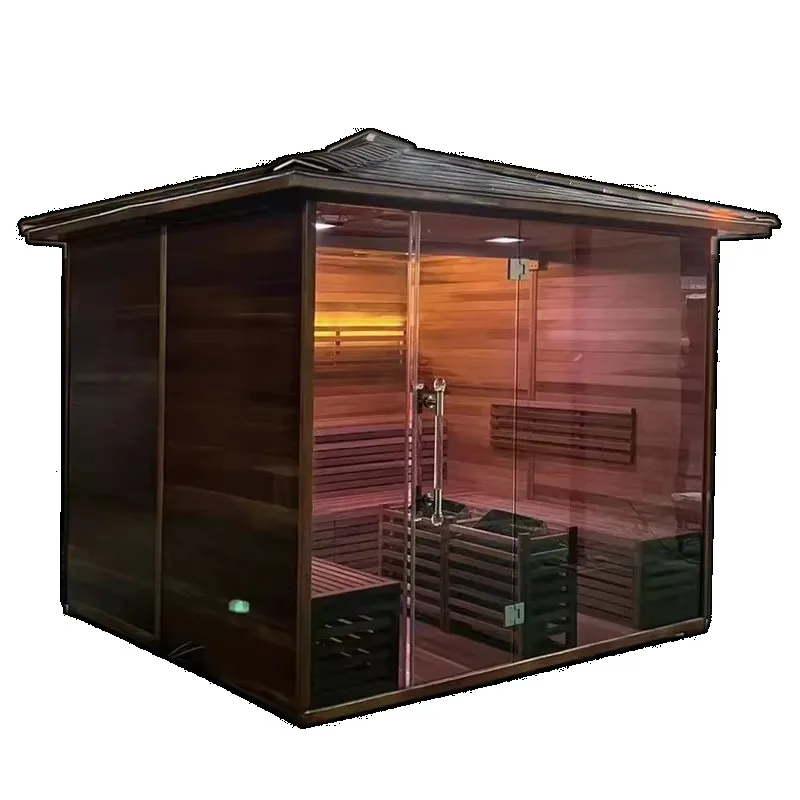 Indoor Steam Sauna Room 4‑6 Person Solid Wood Sauna Cabin With Heater For Home Backyard Spa Use