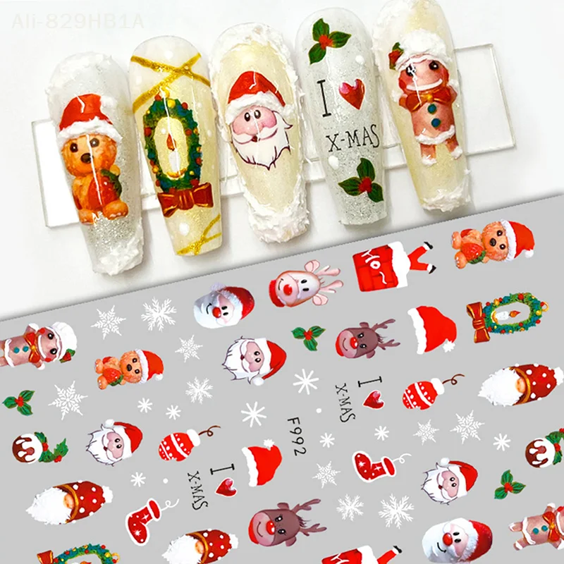 3d Cartoon Cute Christmas theme Nail Childlike Stickers Elk Snowflake Series Nail Art Tattoo Christmas Design Manicure Decal