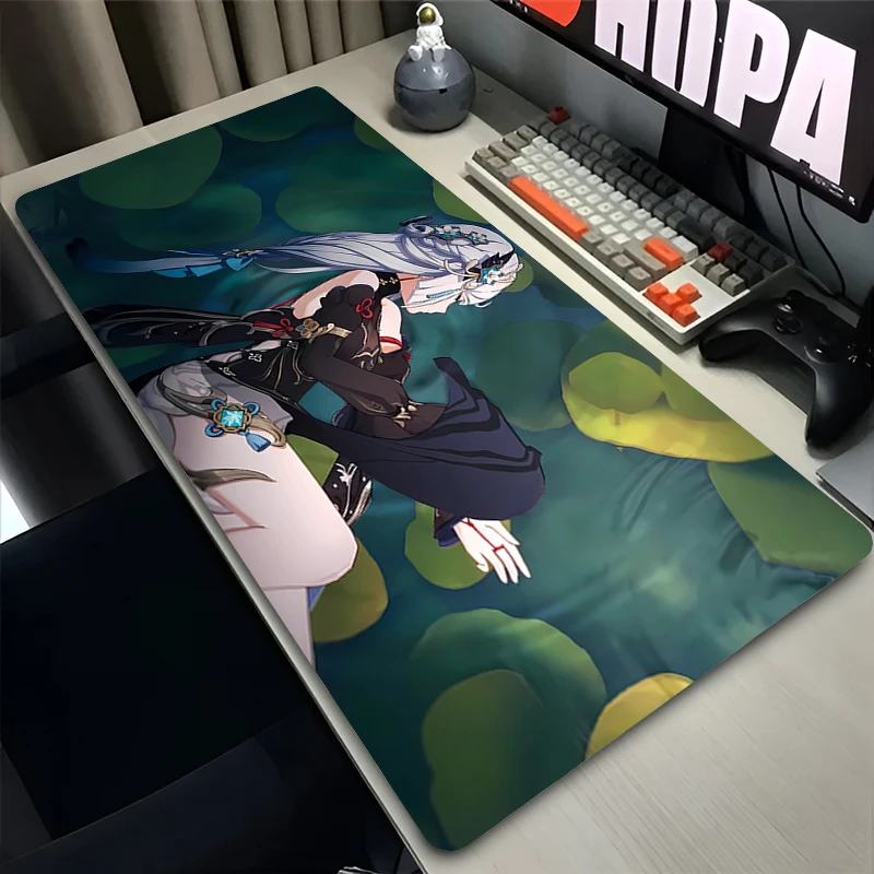 Mouse Pad Laptop Anime Extended Desktop Mat Computer Gamer Mousepad PC Gaming G-genshin Impact Shenhe Accessories Keyboard Pad