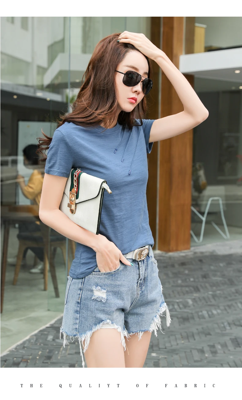 AOSSVIAO 2026 Summer Solid Color Women's T-Shirts Slub Cotton O-Neck Short Sleeve T-Shirt Loose Casual Simple Button Basic Top
