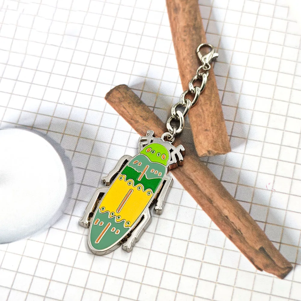 Niedlicher bunter Käfer-Emaille-Schlüsselanhänger, Vintage-Insekten-Charm-Anhänger mit Karabinerhaken, Taschenzubehör, Cartoon-Tier-Schlüsselring – Detail 10